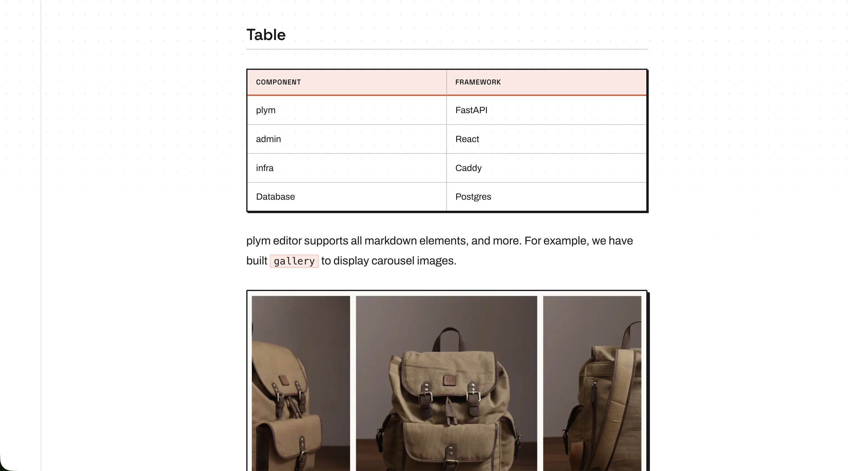 Markdown rendered as a styled page in plym